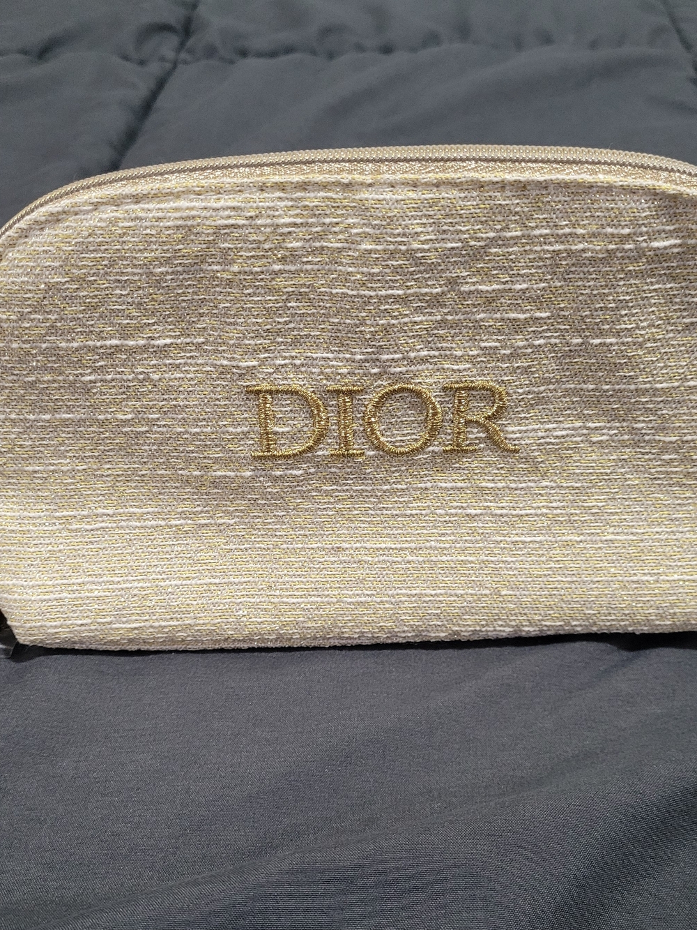 Dior Gold Shimmer Embroidered Logo Cosmetic Pouch - GWP